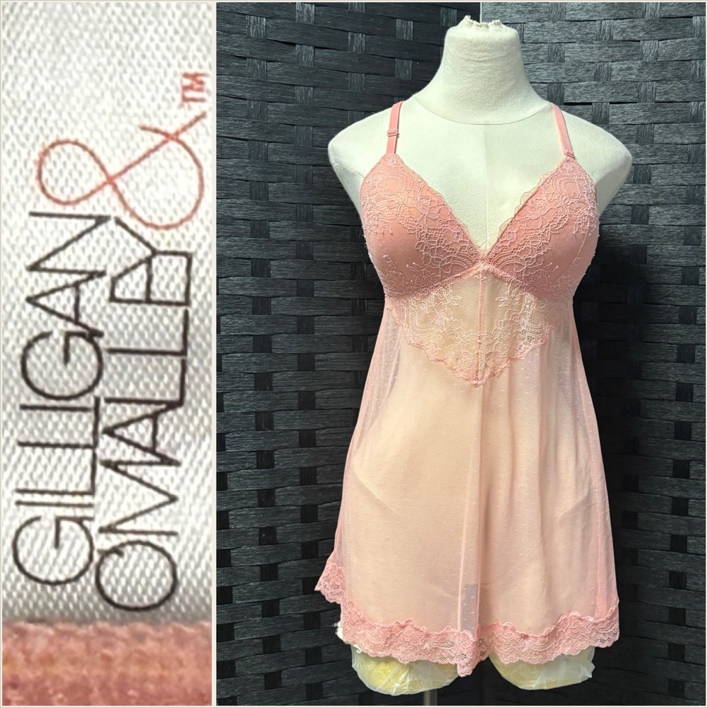 Gilligan & OMalley Pink Lace Babydoll Chemise Lingerie Teddy‎ Sleepwear Size M